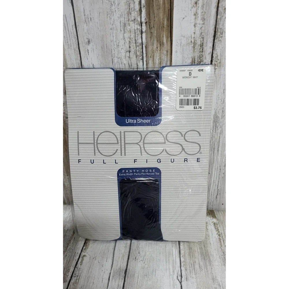 Heiress Full Figure Sheer Control Extra width Panty Hose MIDNIGHT‎ NAVY  Size D